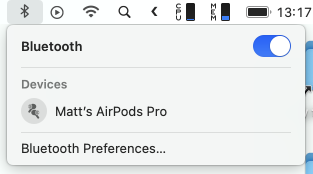 Add Bluetooth menu to Mac&rsquo;s menu bar