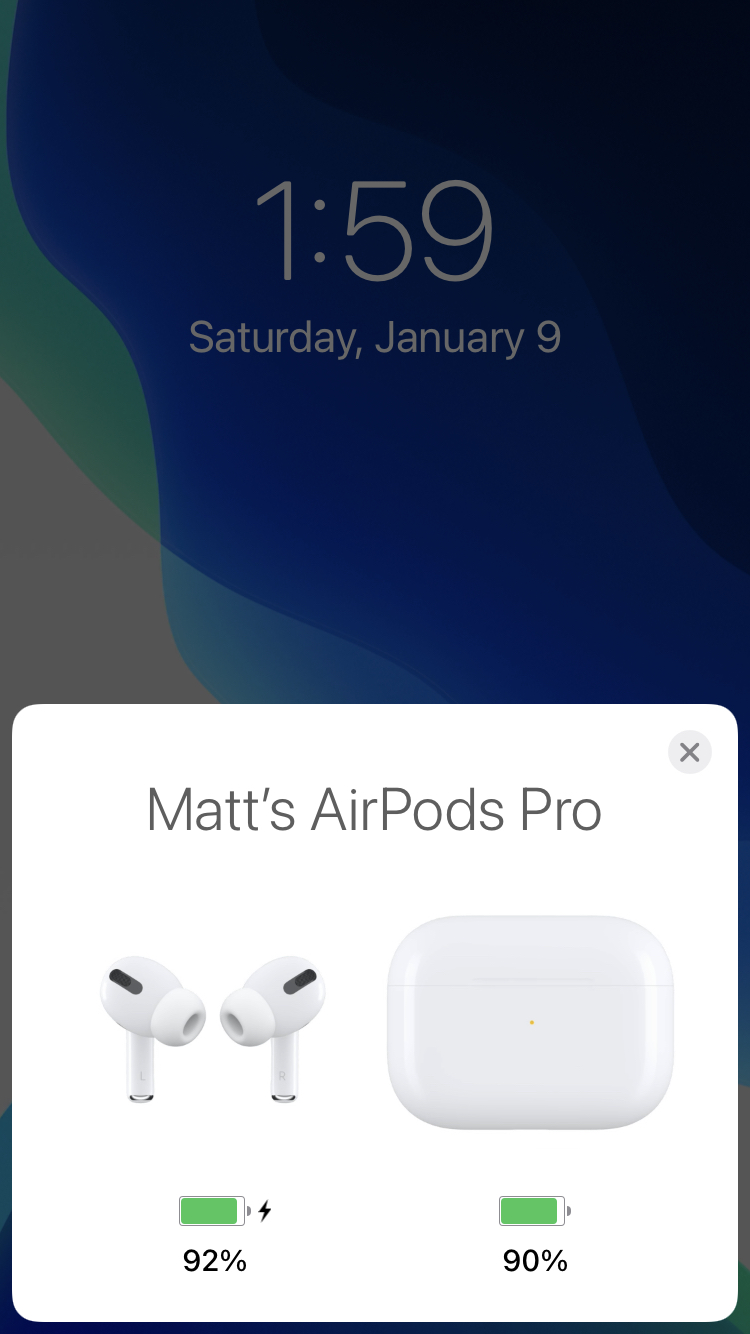 AirPods battery life level on iPhone