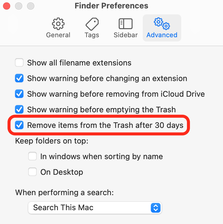 Set trash to automatically empty on Mac