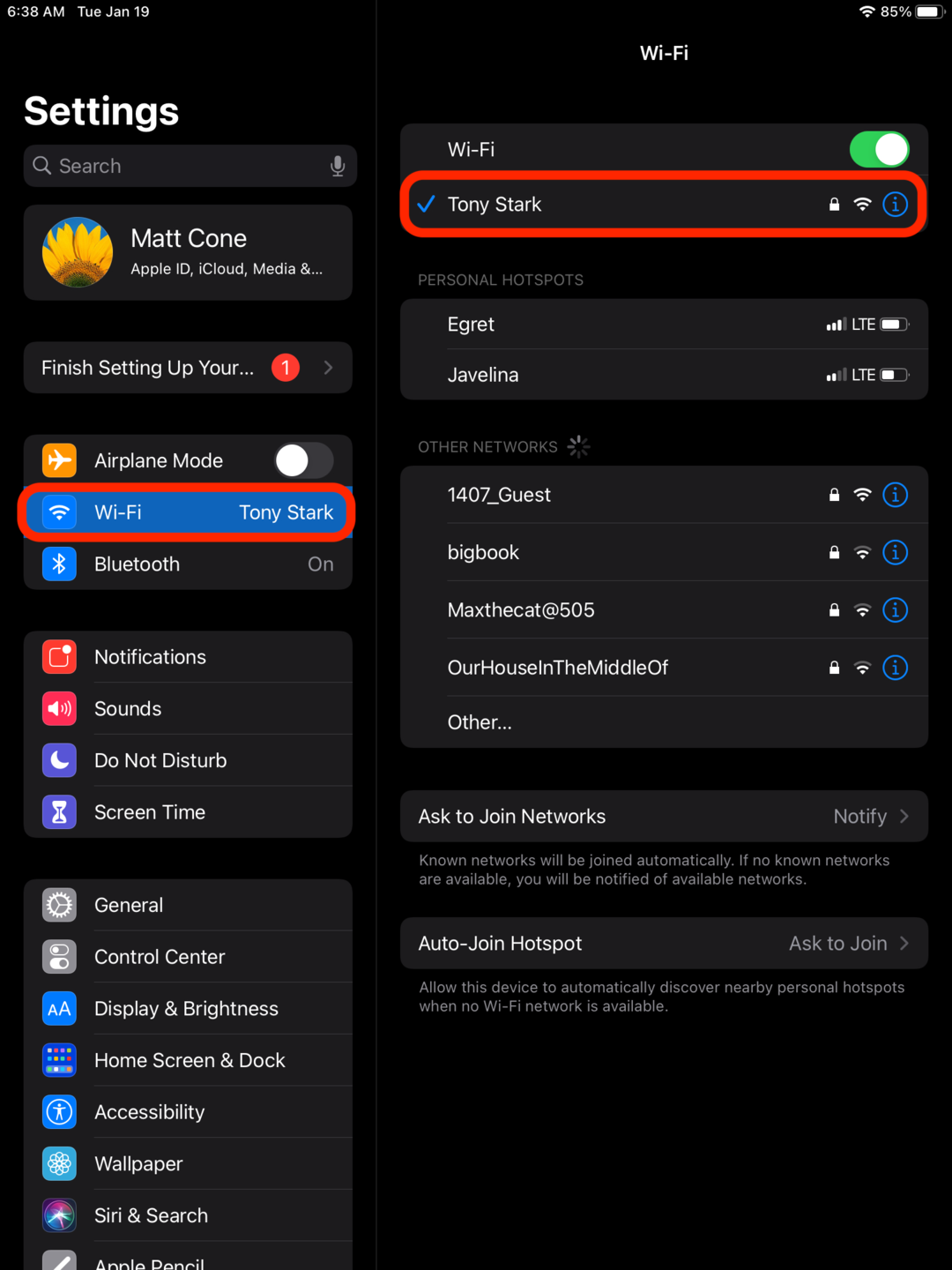 iPad wifi settings
