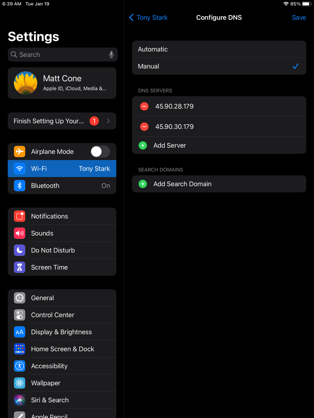 iPad network settings