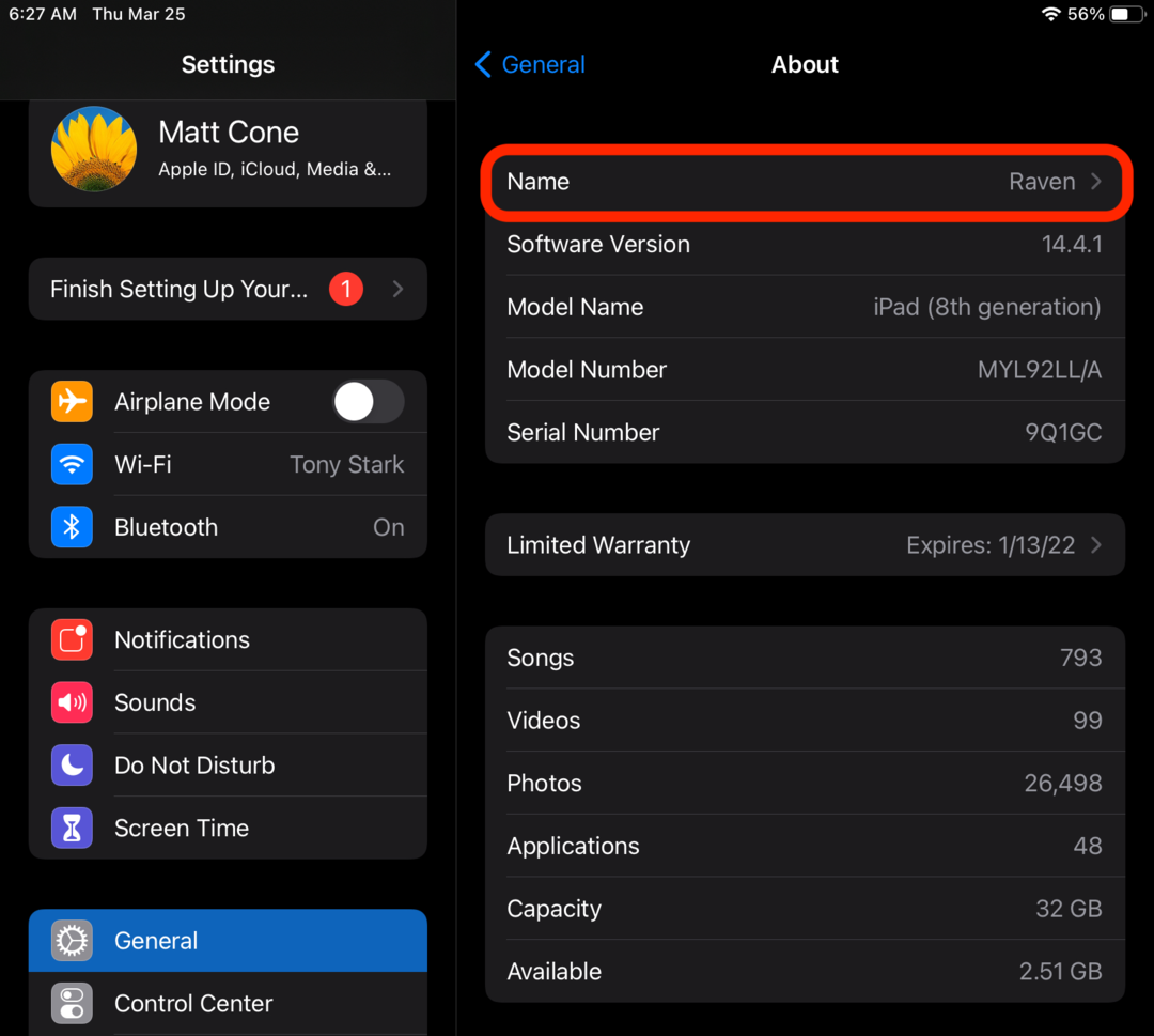 Change the name of iPad