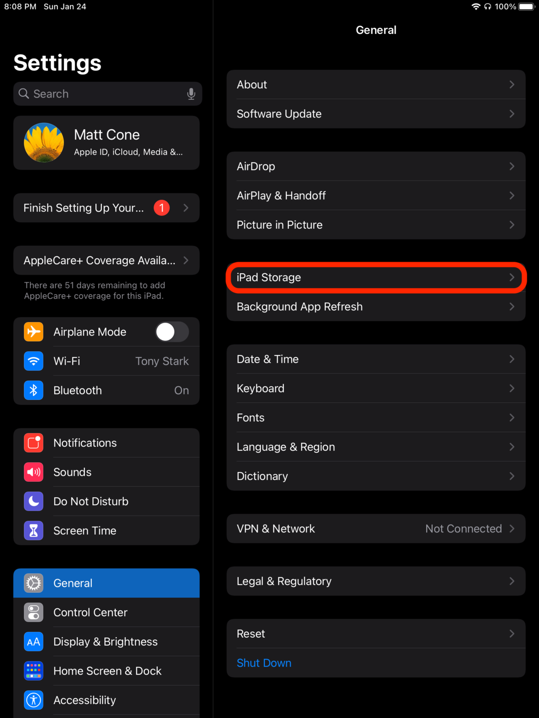 Check iPad storage