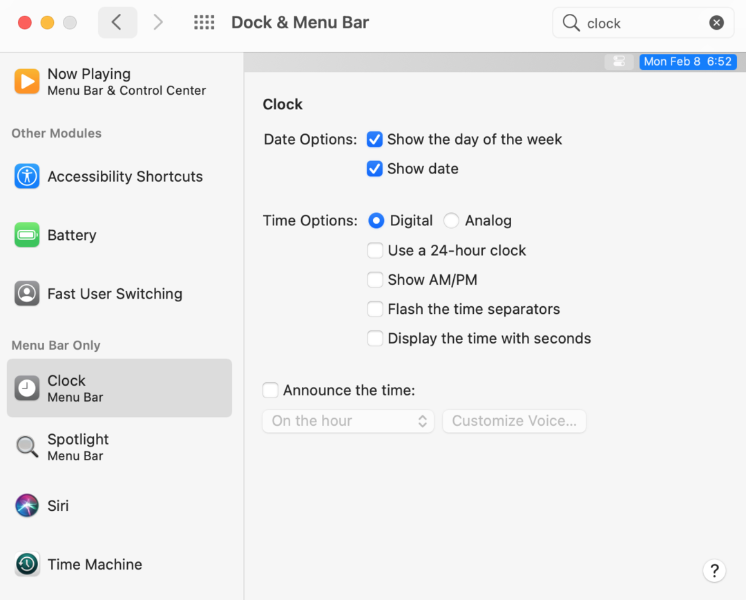 Mac clock settings