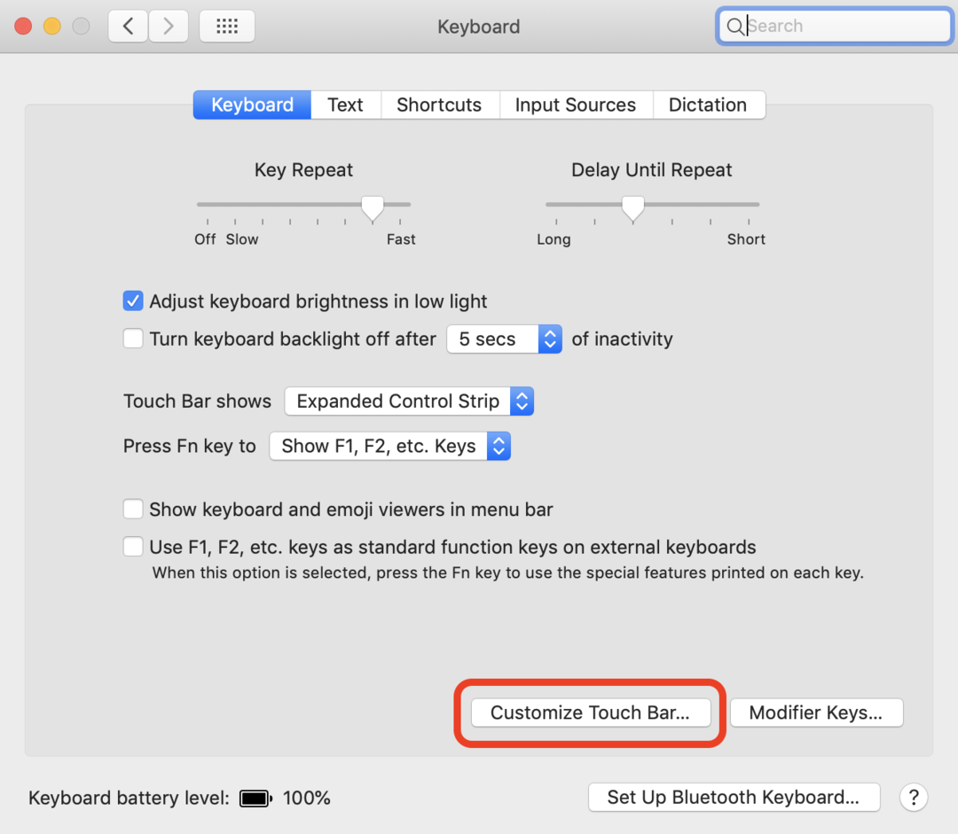 Customize Mac touch bar