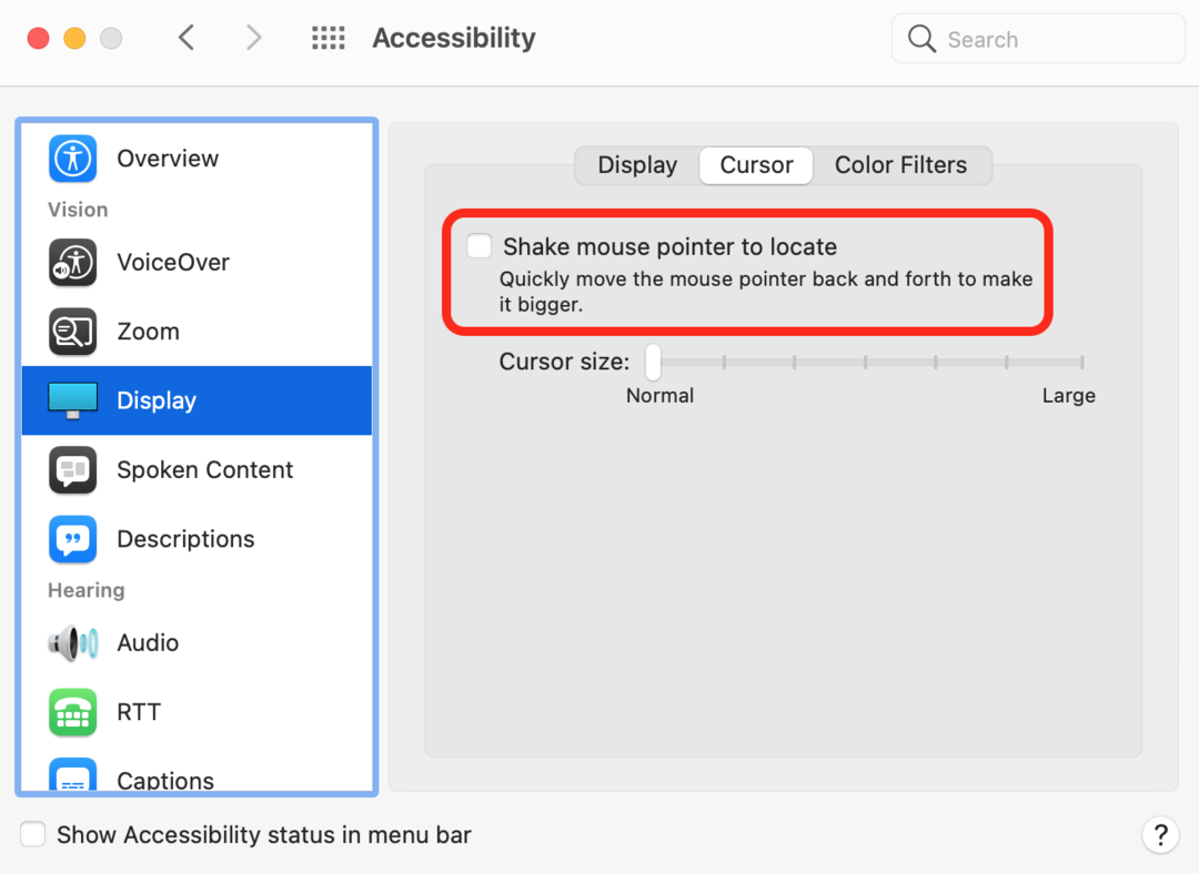 Disable big mouse pointer on Mac
