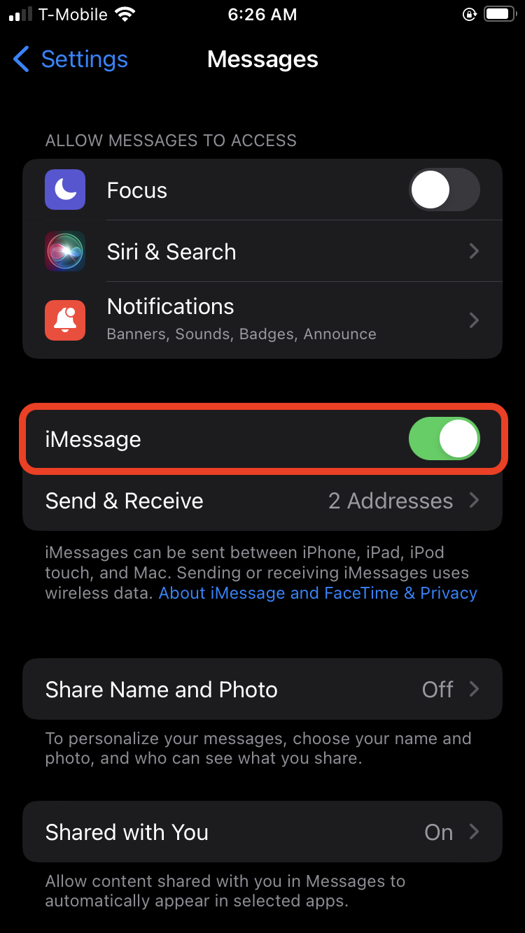 Disable iMessage on an iPhone
