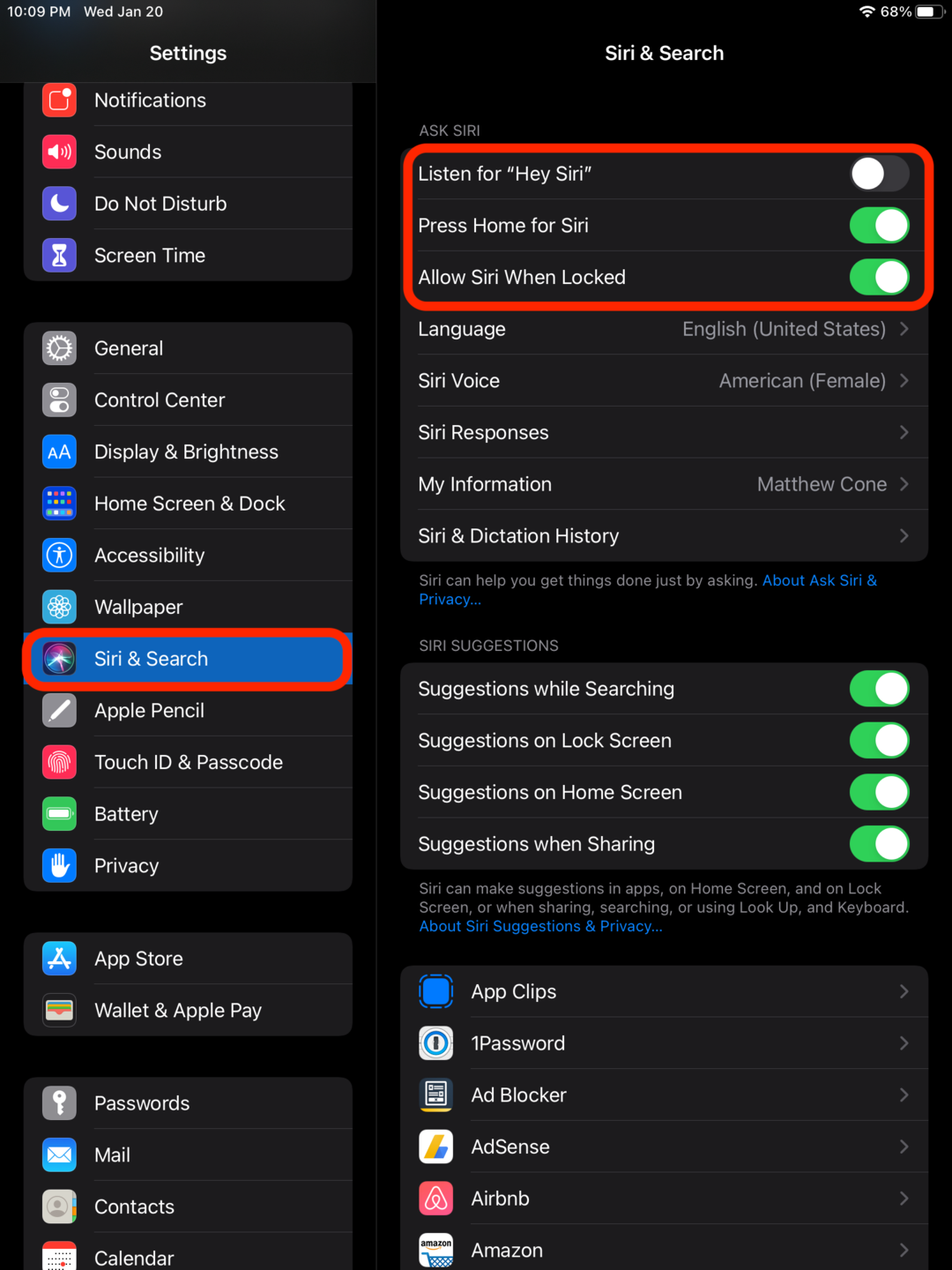 Disabling Siri on an iPad
