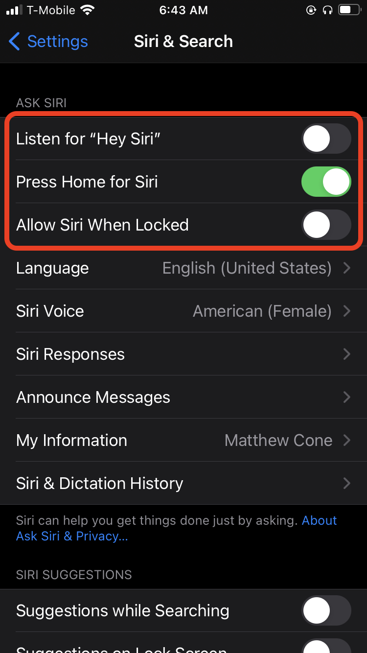 Disabling Siri on an iPhone