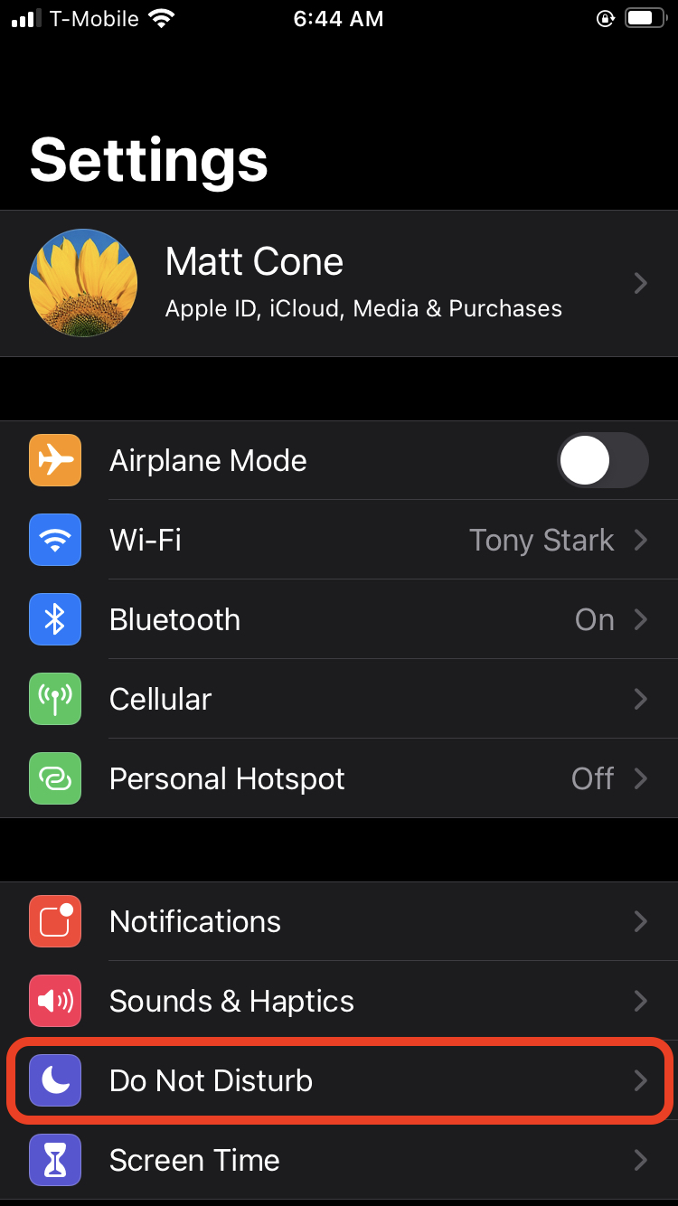 Do Not Disturb iPhone settings