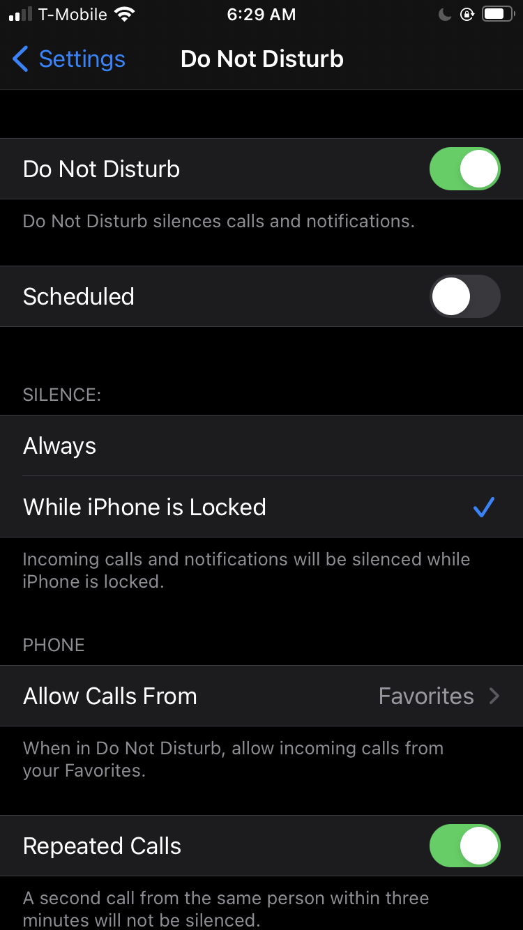 Do Not Disturb iPhone settings