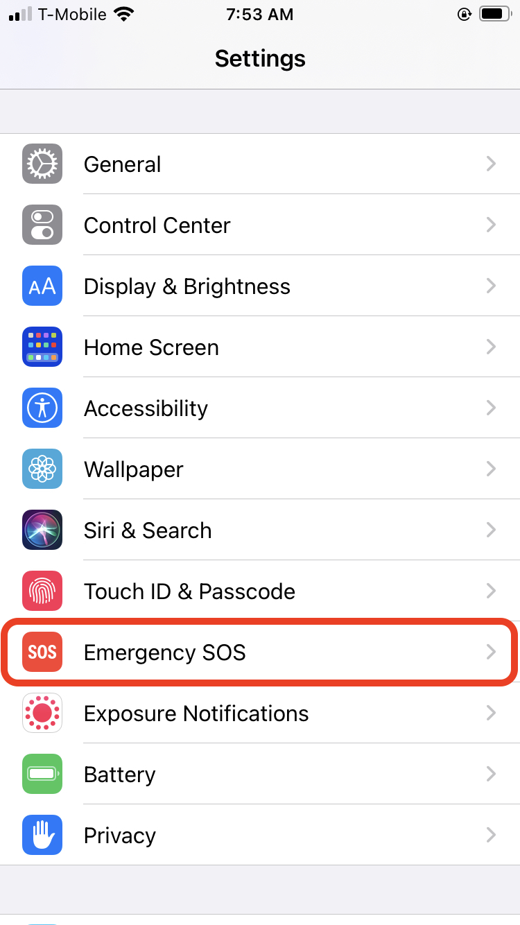 Turn off Emergency SOS