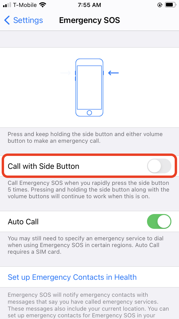 Turn off Emergency SOS
