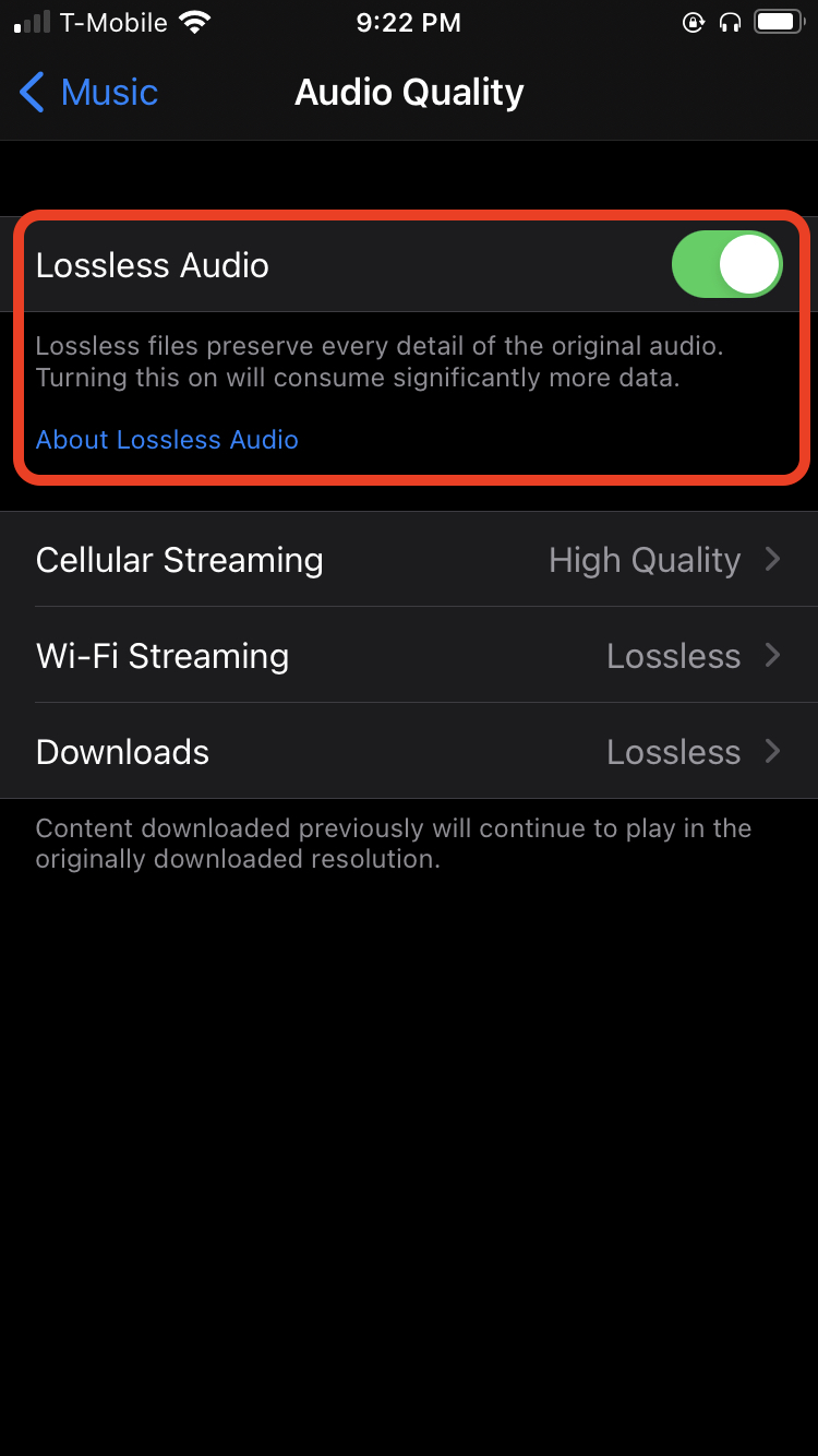 Enable lossless audio on your iPhone