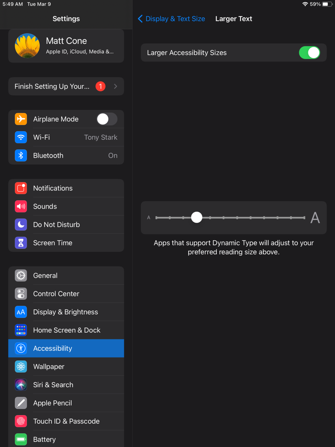 Changing the font size on your iPad
