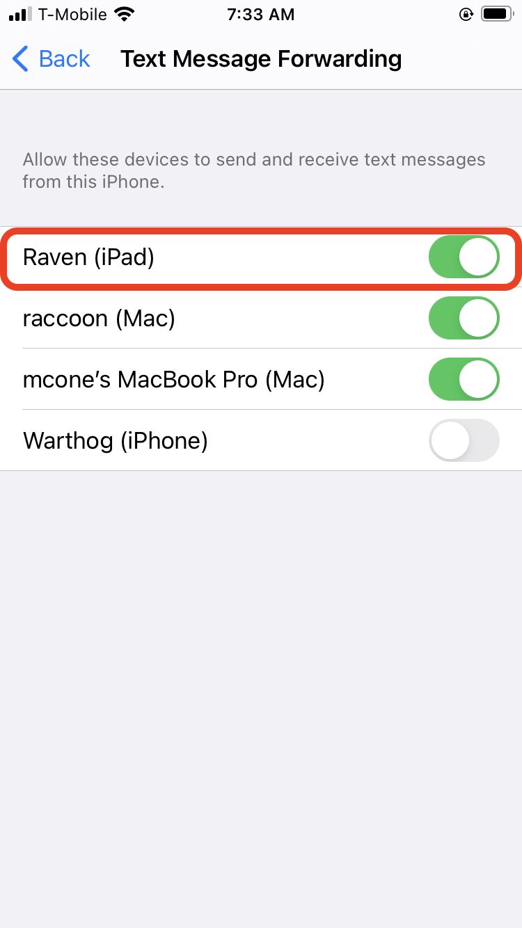 Forward text messages from iPhone to iPad