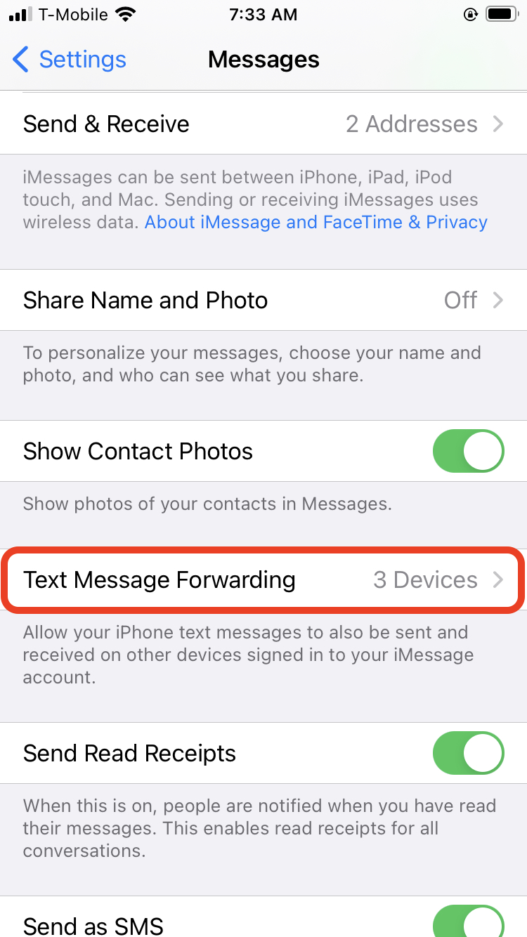 Forward text messages from iPhone to iPad