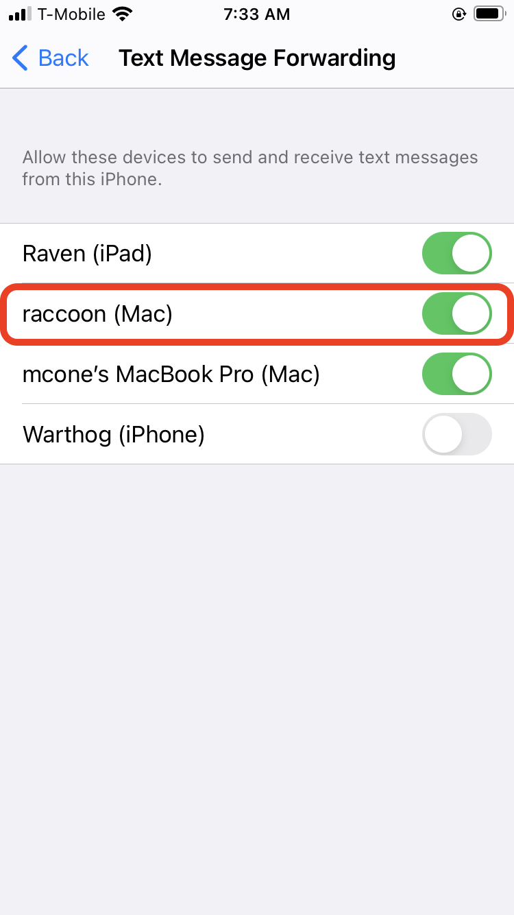 Forward text messages from iPhone to Mac