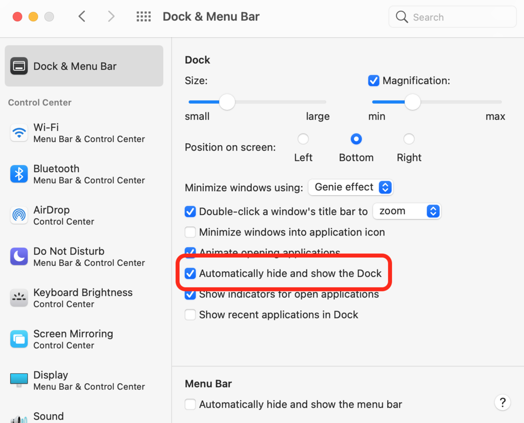 Hide the Dock on Mac