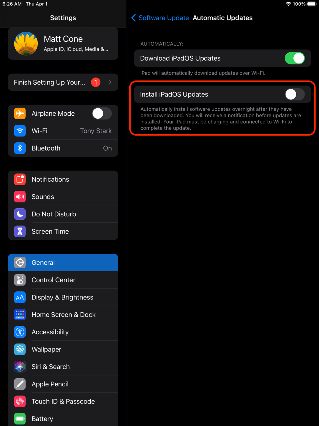 Disable automatic updates on your iPad