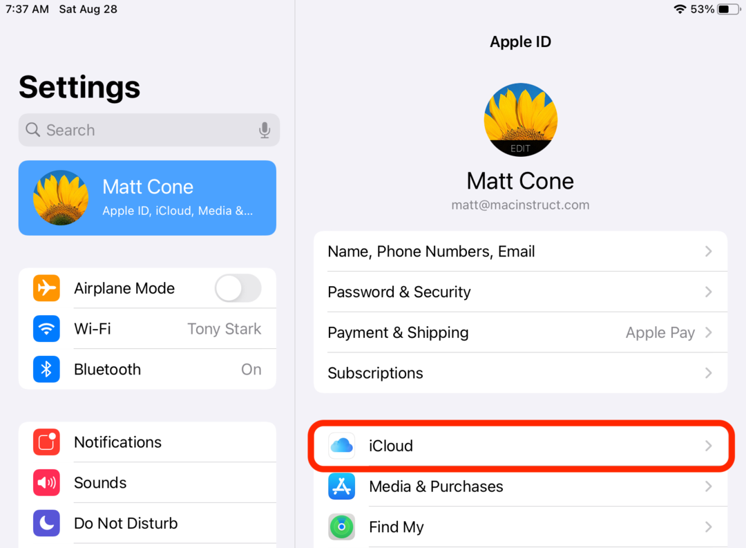 iOS personal settings