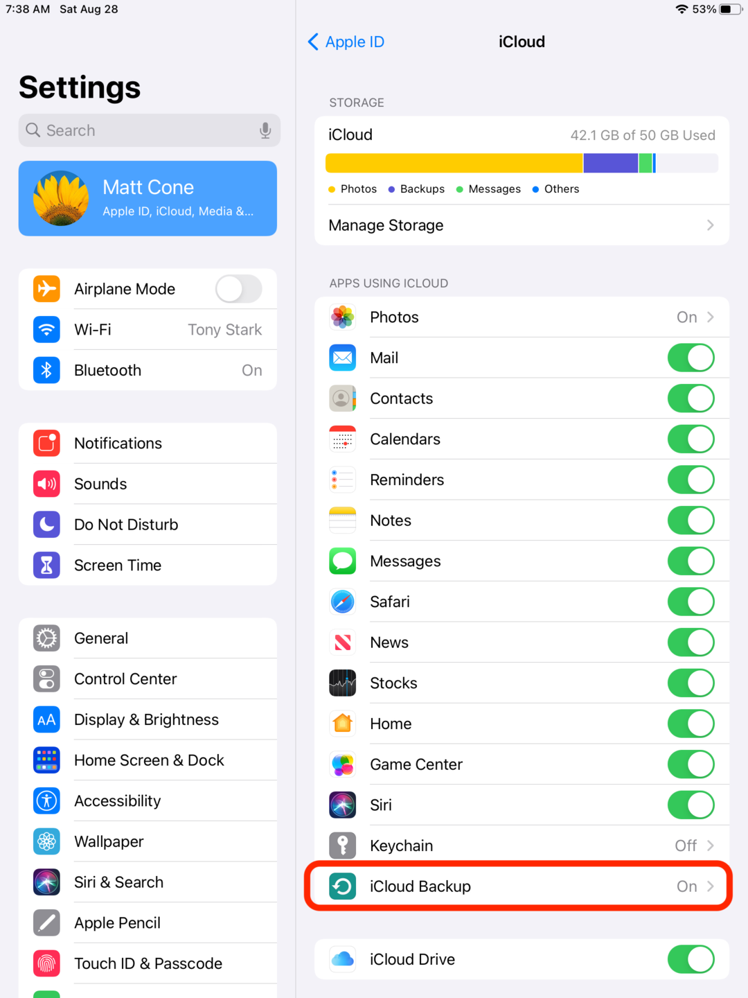 Backing up iPad to iCloud