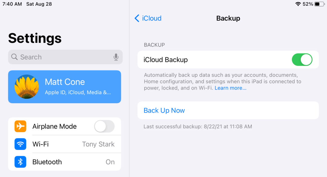 Backing up iPad to iCloud