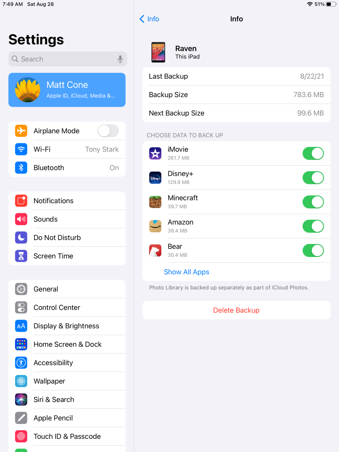 Managing iPad iCloud backups