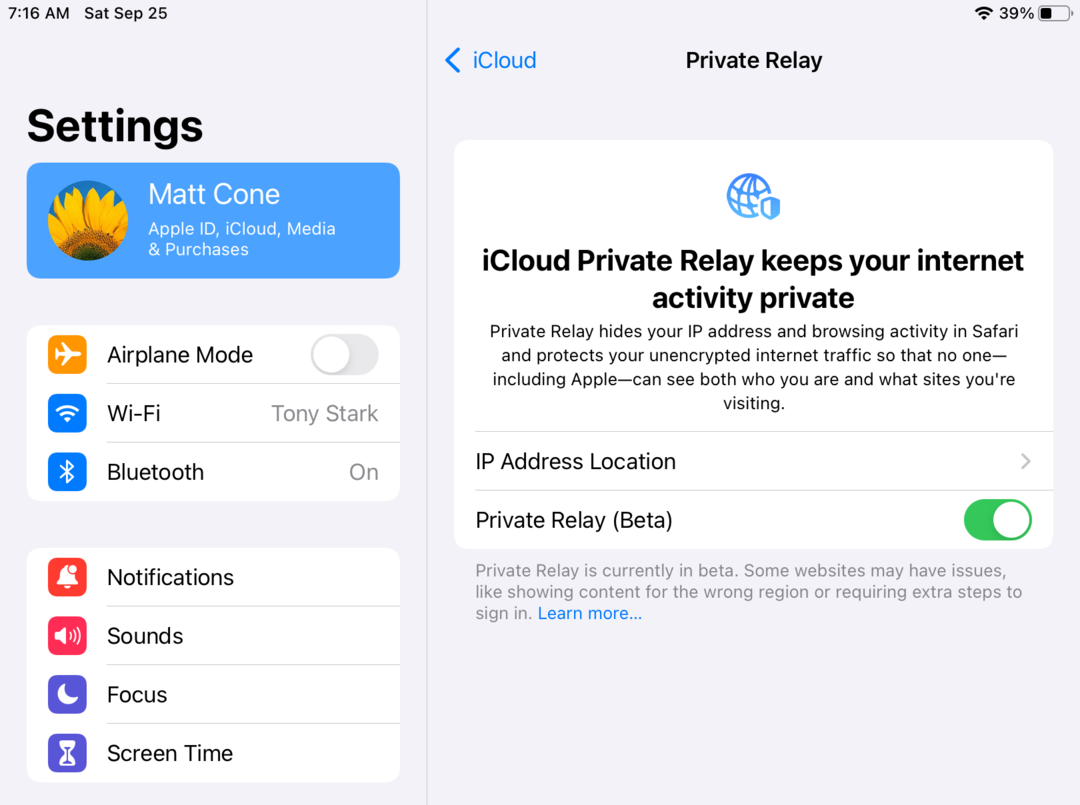 Enable Private Relay on your iPad