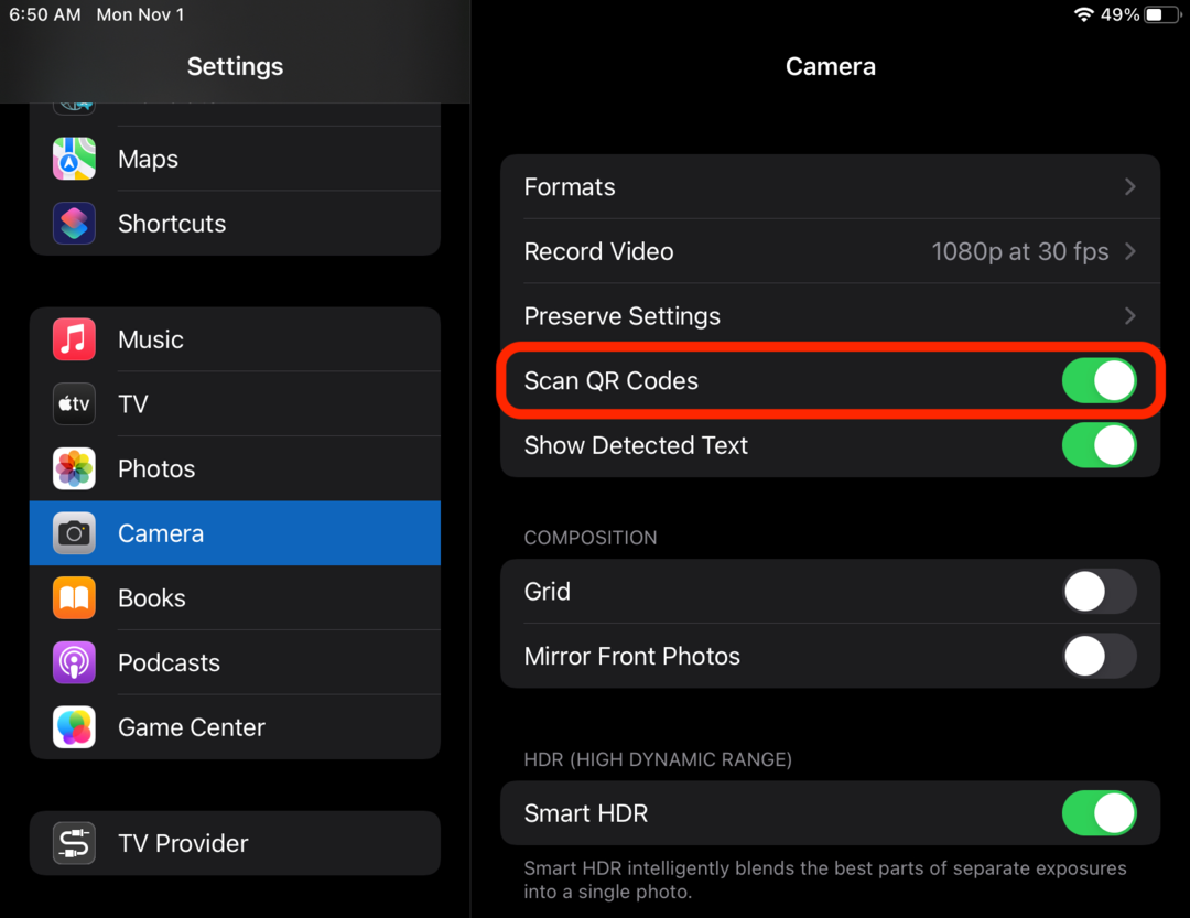 Enable the QR code scanning feature on your iPad