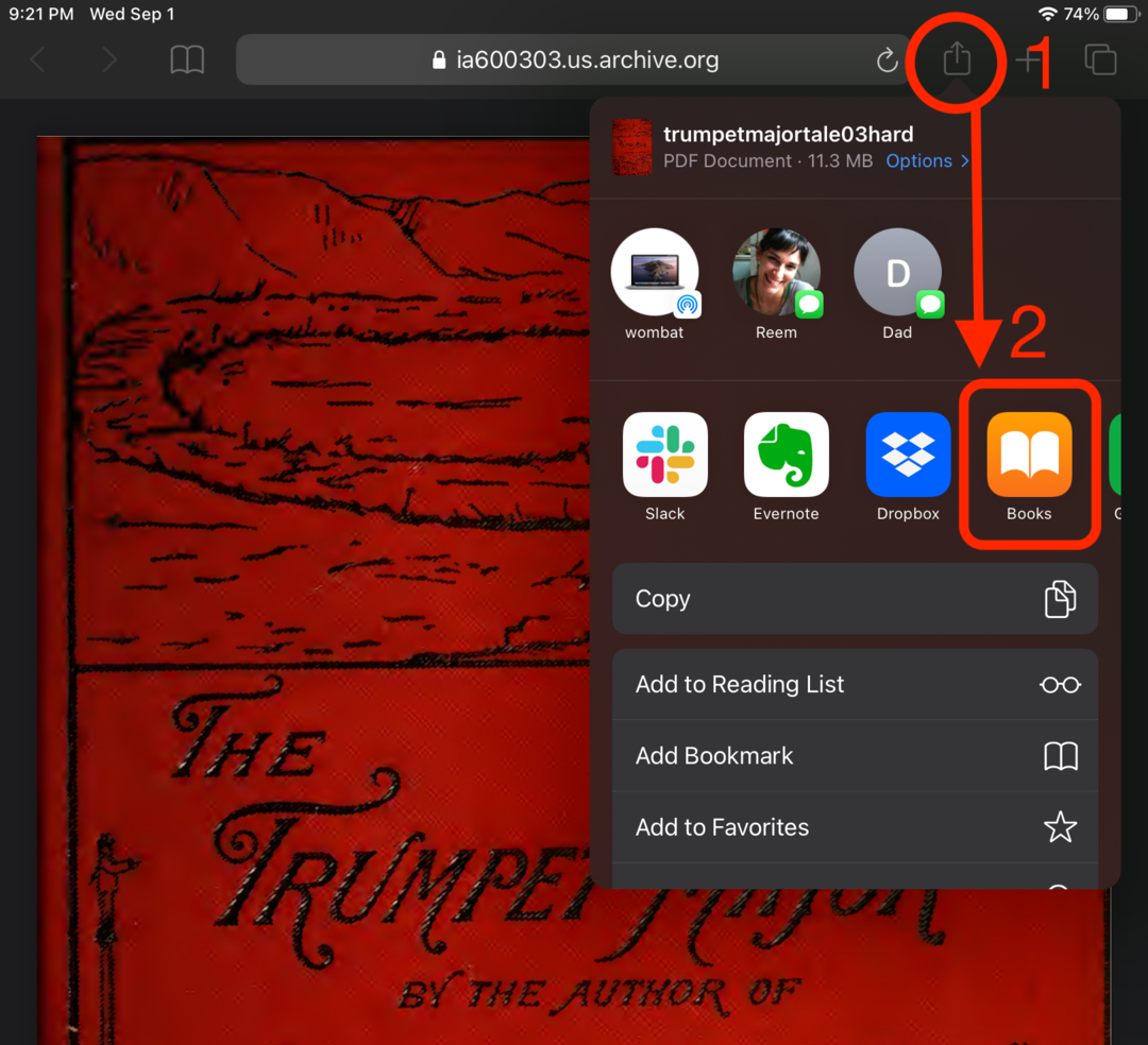 Saving a PDF file to Books on an iPad