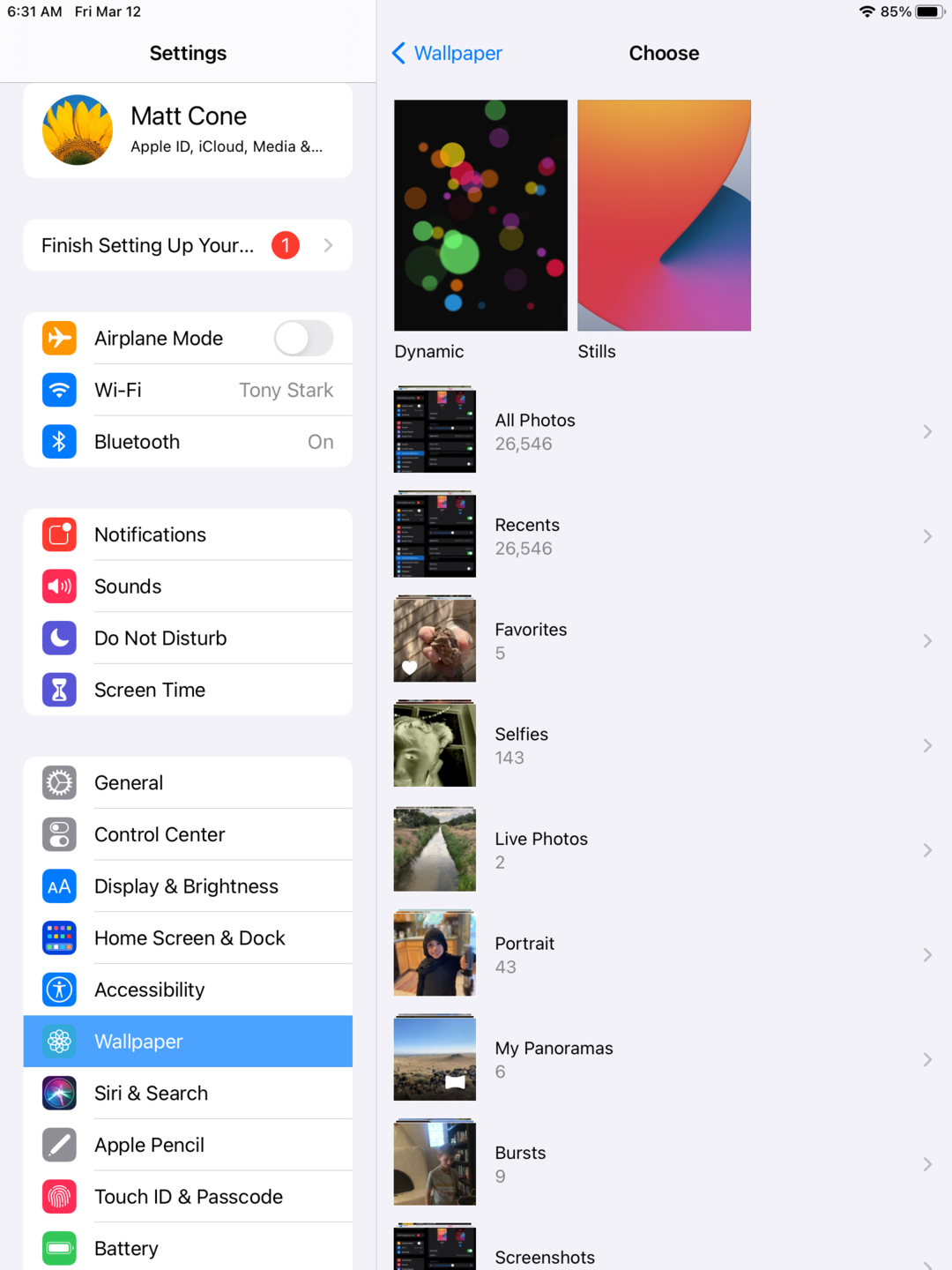 iPad wallpaper settings