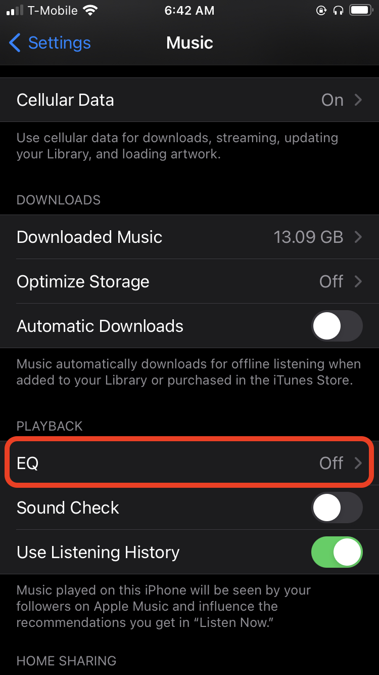 iPhone audio EQ (equalizer) settings