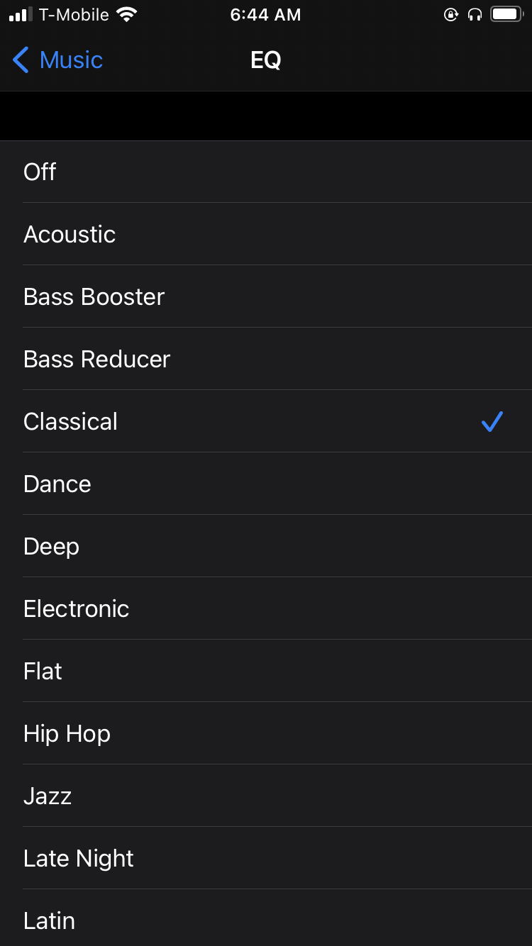 iPhone audio EQ (equalizer) settings