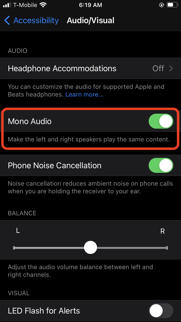 Play stereo audio as mono on your iPhone