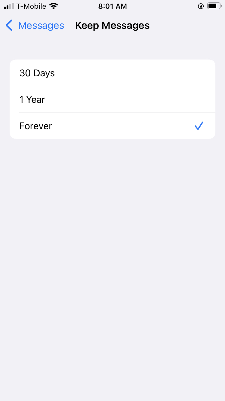 Set iPhone to automatically delete old text messages