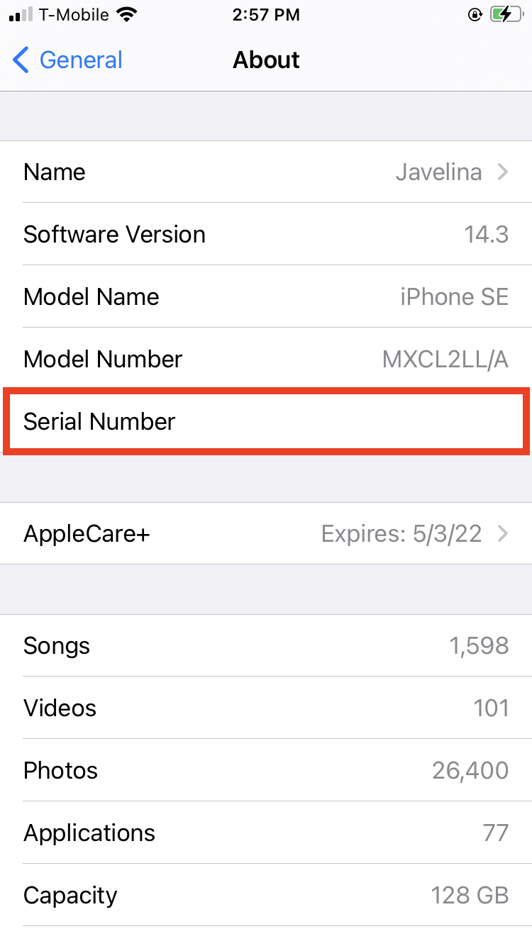 Find iPhone serial number