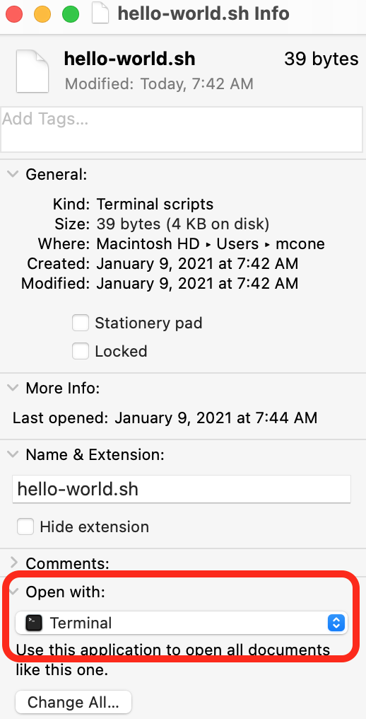 Make a bash script executable on a Mac