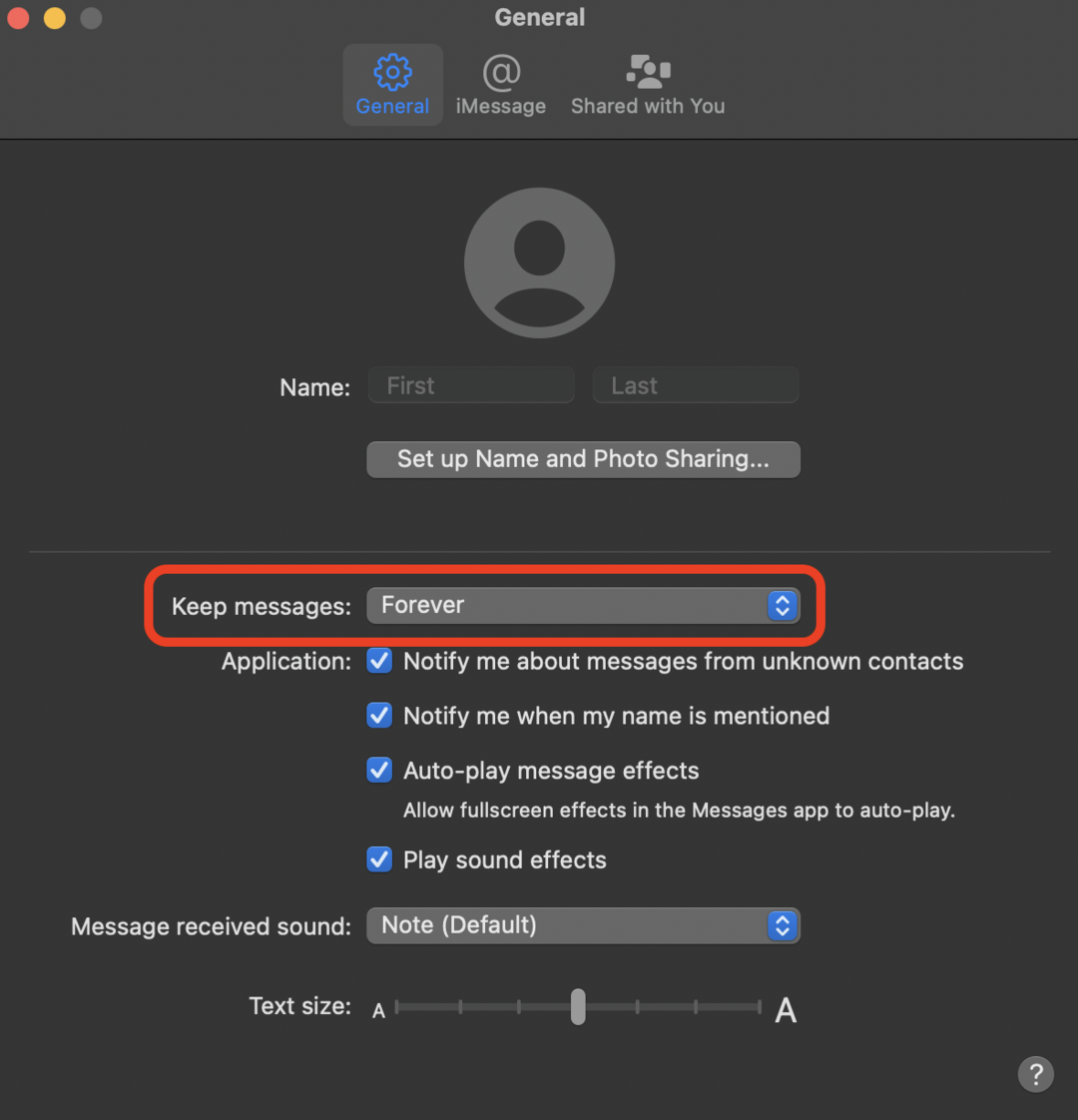Set Mac to automatically delete old text messages