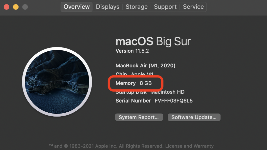 About this Mac window with RAM information