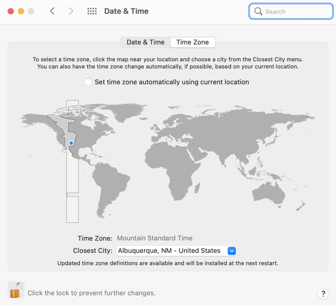 Mac Date & Time system settings