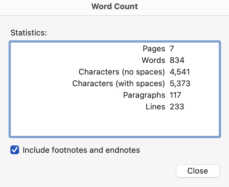 Microsoft Word for Mac show word count