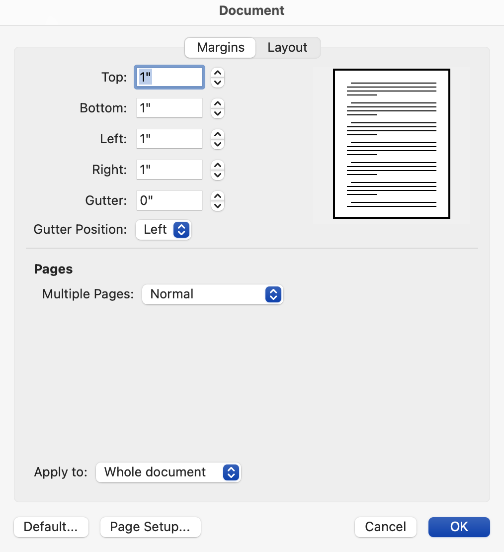Microsoft Word for Mac document formatting options