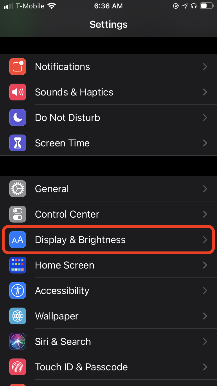 iPhone settings
