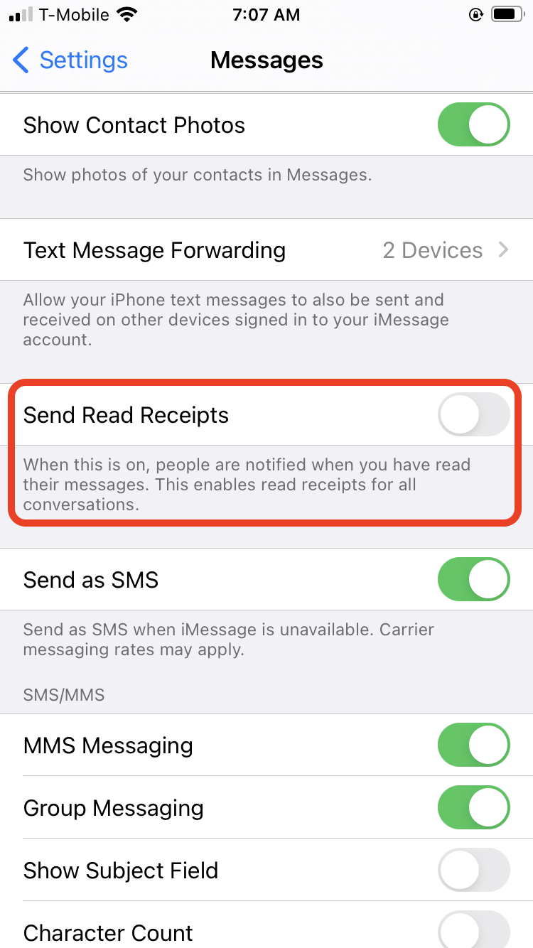 Turn off read receipts on your iPhone