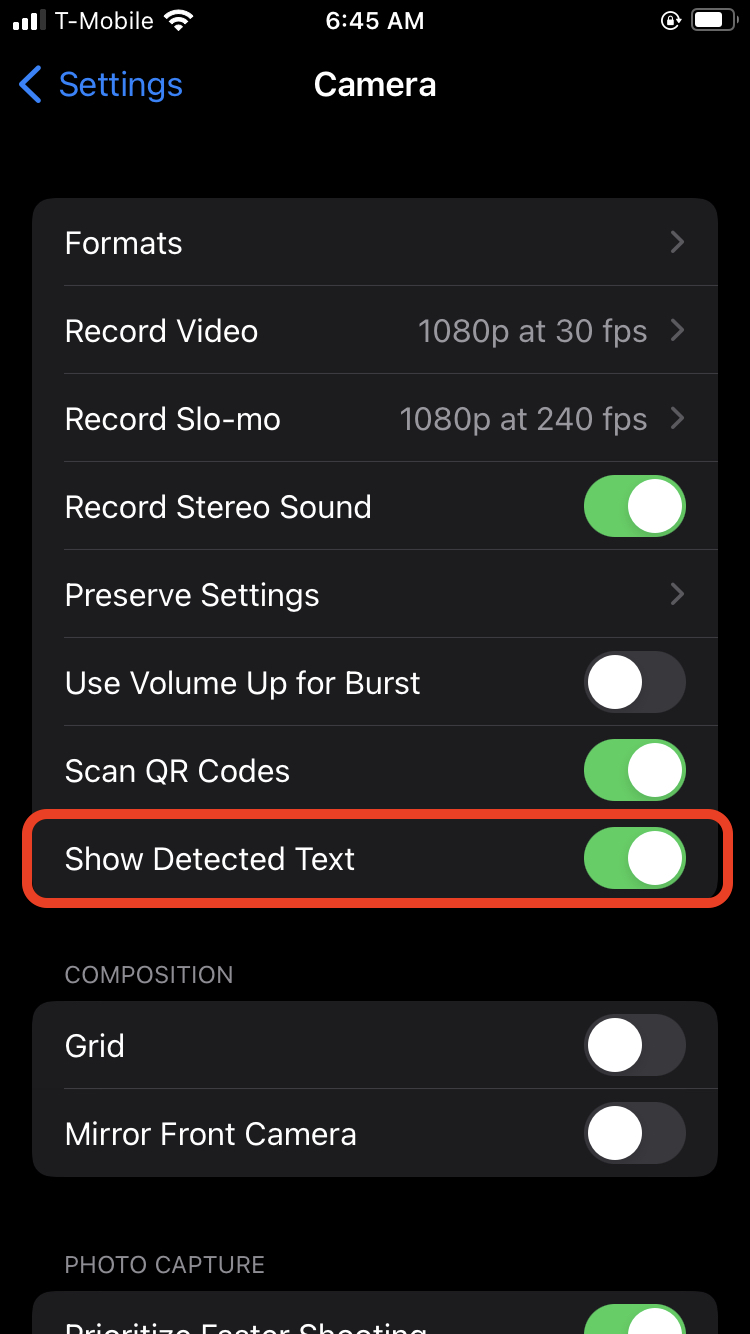 Enable the text scanning feature on your iPhone