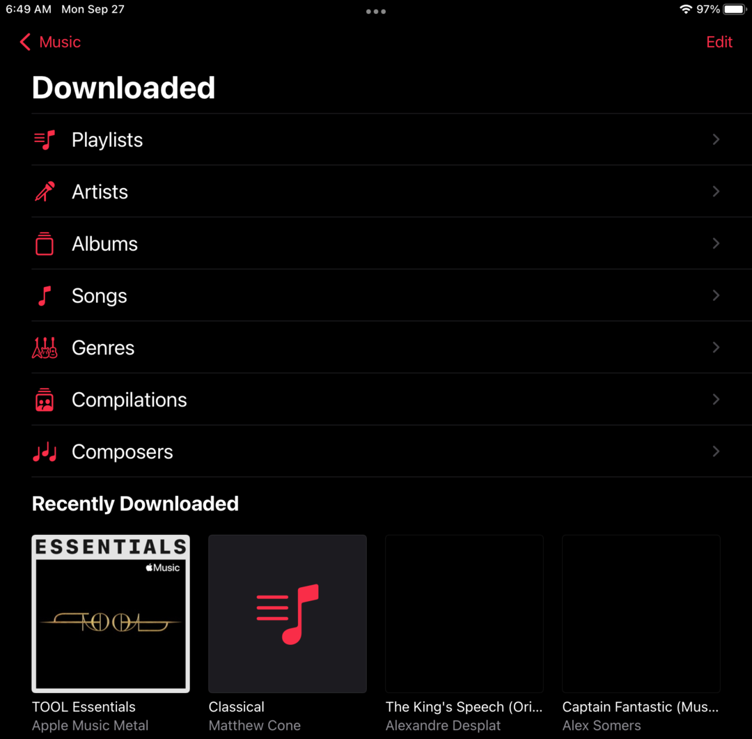 iPad show all music setting