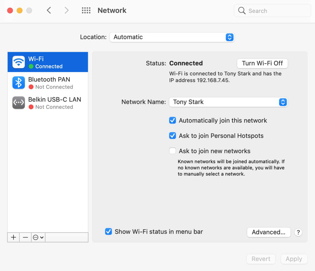 Mac network system settings