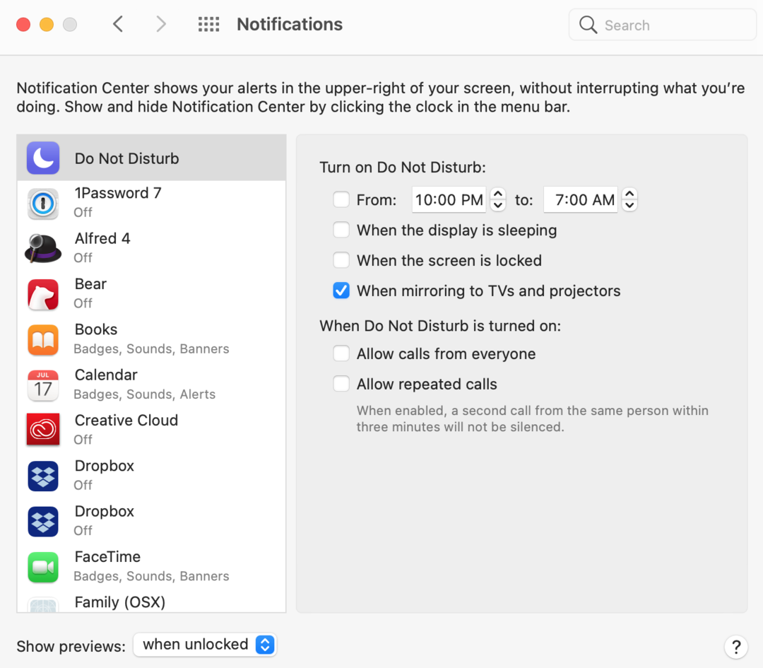 Notifications System Preferences on a Mac
