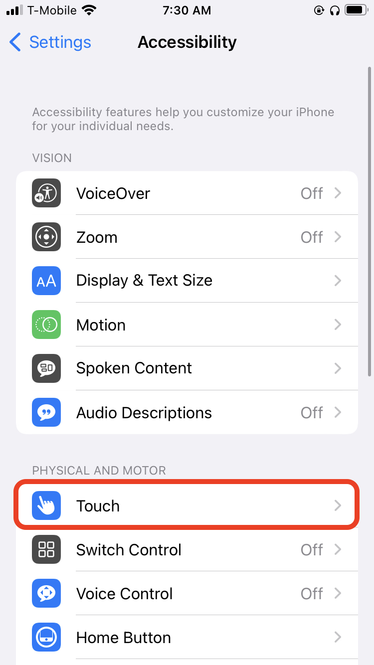 iPhone accessibility settings